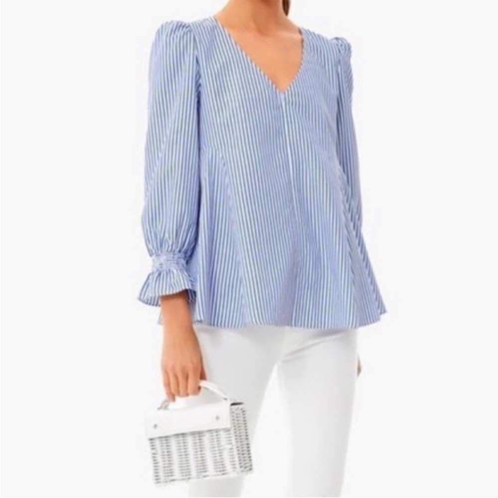 Tuckernuck Easton Blue And White Stripe Puff Sleeve Blouse New Size Small - Picture 12 of 12